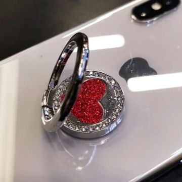 Picture of Round Glitter Heart Mobile Phone Ring Holder Metal Stand (Silver)