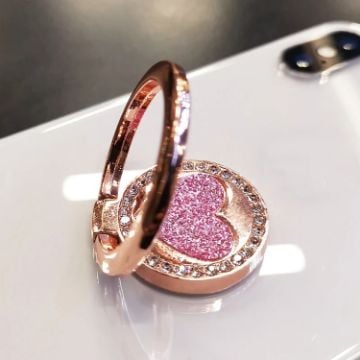 Picture of Round Glitter Heart Mobile Phone Ring Holder Metal Stand (Rose Gold)