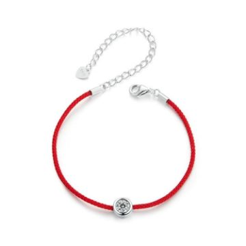 Picture of S925 Sterling Silver Braided Lucky Red Rope Moissanite Bracelet (MSB014)