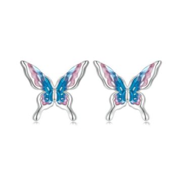 Picture of S925 Sterling Silver Platinum Plated Gradient Butterfly Earrings (BSE987)