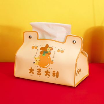 Picture of New Year Cute Tissue Box Waterproof Tissue Box Dormitory Car Carrying Living Room Universal Tissue Box, Style: Good Luck
