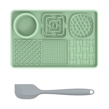 Picture of Pet Silicone Licking Dining Mat Rectangle 6 In 1 Dog Slow Feeding Pads With Scraper (Green)