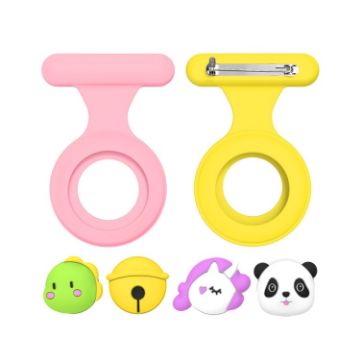 Picture of For AirTag 2pcs Silicone Protective Case Kids Brooch Snap Cartoon Locator Case (Pink+Yellow)