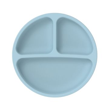 Picture of 3 Compartments Baby Silicone Suction Cup Plate Childrens Complementary Feeding Bowl (Blue)