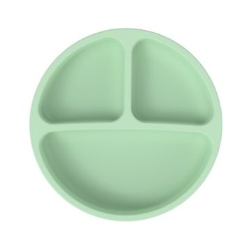 Picture of 3 Compartments Baby Silicone Suction Cup Plate Childrens Complementary Feeding Bowl (Green)