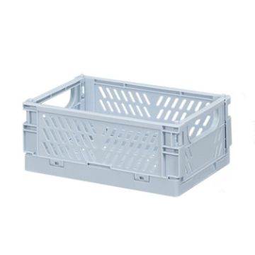Picture of Folding Stackable Storage Basket Plastic Hollow Home Office Organizer Container Small Light Blue