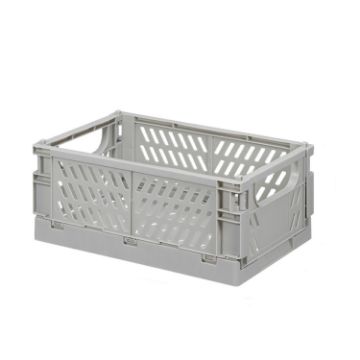 Picture of Folding Stackable Storage Basket Plastic Hollow Home Office Organizer Container Large Light Gray