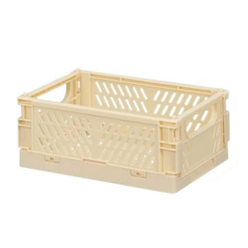 Picture of Folding Stackable Storage Basket Plastic Hollow Home Office Organizer Container Small Yellow