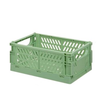 Picture of Folding Stackable Storage Basket Plastic Hollow Home Office Organizer Container Large Green