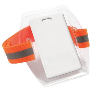 Picture of PVC Soft Plastic Card Holder Polyester Reflective Wristband Badge Card Holder Arm Adjustable ID Badge, Specification: Orange