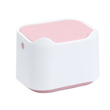 Picture of 17.8 x 13 x 13.5cm Push Type Desktop Wastebasket Small Odor-Isolating Pet Litter Pan (White Pink)