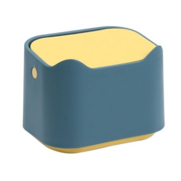 Picture of 17.8 x 13 x 13.5cm Push Type Desktop Wastebasket Small Odor-Isolating Pet Litter Pan (Yellow Blue)