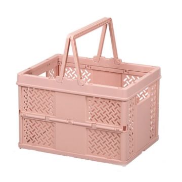 Picture of Stacking Folding Storage Baskets Home Kitchen Storage Bin Organizer With Handle 24.4 x 18 x 1.4cm (Pink)
