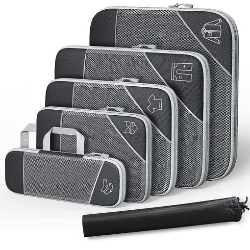 Compression Mesh Travel Cubes Packing Bags - 6 in 1 (Black) - 1
