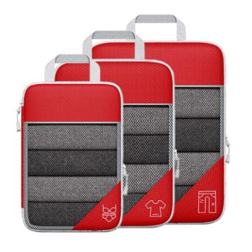 Picture of 3 In 1 Compression Mesh Travel Cubes Clothes Underwear Packing Bags (Red)