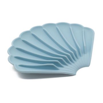 Picture of 15x12.5x1.5cm Drainable Silicone Soap Box No Hole Deflector Soap Dish Shell Shape Non-Slip Soap Holder (Milk Blue)