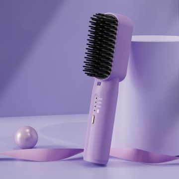 Picture of Negative Ion Hair Straightening Comb Cordless Mini 3-Speed Adjustment Hair Brush Purple 3200mA