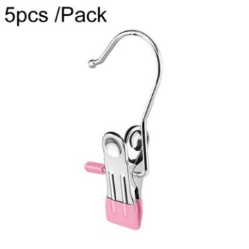 Picture of 5pcs/Pack Stainless Steel Flat Clip With Hook Anti-Scratch Catch Laundry Drying Holder (Pink)