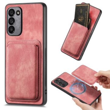 Samsung Galaxy A41 Retro Leather Card Bag Magnetic Phone Case - Pink - 1