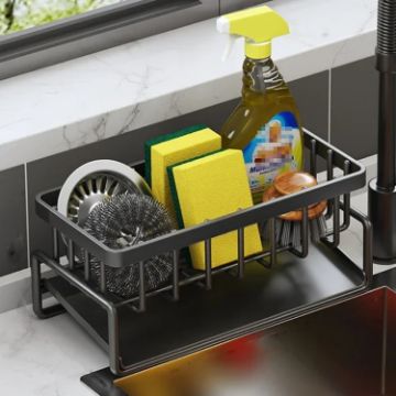 Picture of Kitchen Sink Multifunctional Drain Rack Sponge Rag Storage Shelf Black