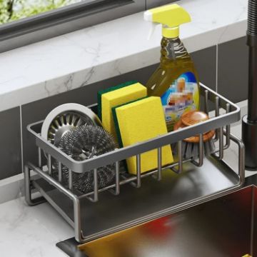 Picture of Kitchen Sink Multifunctional Drain Rack Sponge Rag Storage Shelf Gray