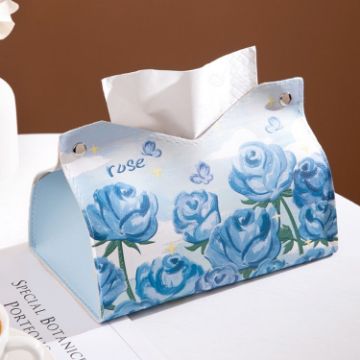 Picture of Oil Printed Leather Tissue Box Living Room Decorative Tissue Storage Bag, Color: Blue Rose