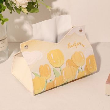 Picture of Oil Printed Leather Tissue Box Living Room Decorative Tissue Storage Bag, Color: Yellow