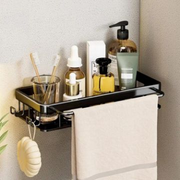 Picture of Wall-mounted Kitchen and Bathroom Storage Rack with 4 Hooks, Spec: Shelf + Pole