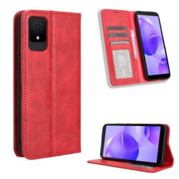 TCL 502 Red Leather Phone Case - Magnetic Buckle, Retro Texture - 1