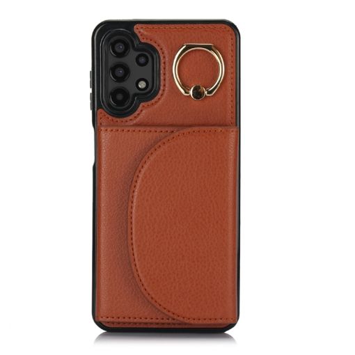 Samsung Galaxy A13 4G/5G YM007 Ring Holder Card Bag Phone Case (Brown) - 1