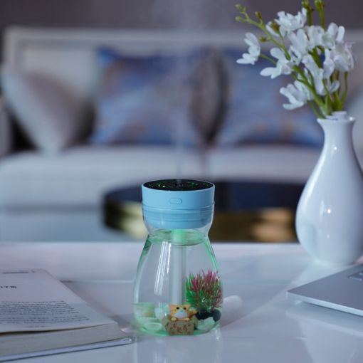 Mini USB Car Home Colorful Light Bottle Micro Landscape Humidifier Blue - 1