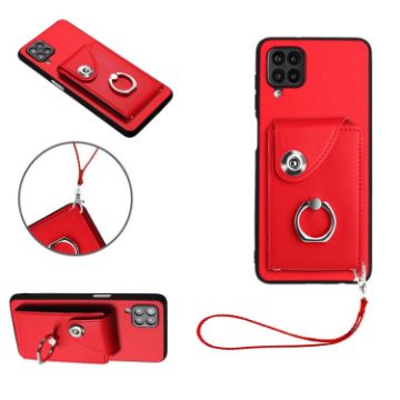 Samsung Galaxy A12 Red PU Phone Case with Lanyard - 1