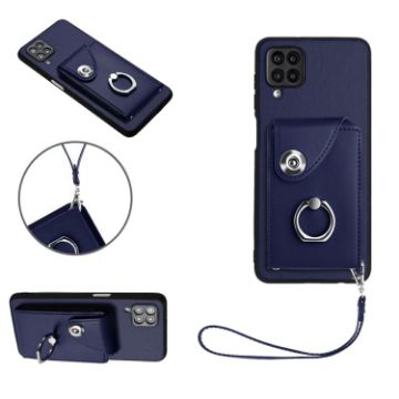 Samsung Galaxy A12 Card Bag Ring Holder PU Phone Case Blue - 1