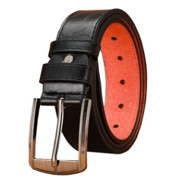 Picture of Dandali Mens Microfiber Bottom Pin Buckle Belt Vintage Embossed Waistband, Length: 110cm (Black)