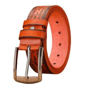 Picture of Dandali Mens Microfiber Bottom Pin Buckle Belt Vintage Embossed Waistband, Length: 110cm (Brown)