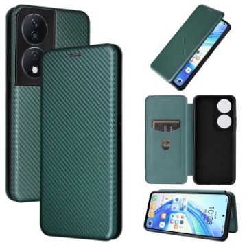 For Honor X7b Carbon Fiber Texture Flip Leather Phone Case Green - 1