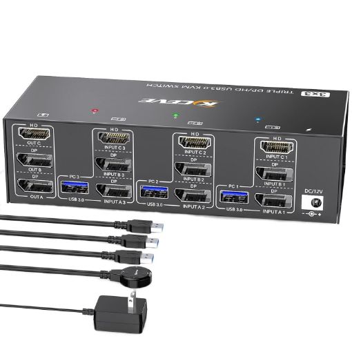 KC-KVM303DH Triple Monitors KVM Switch - USB3.0 DP+DP+HDMI - 1