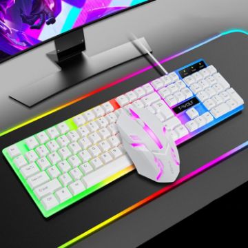 Picture of T-WOLF TF230 Colorful Light Effect Game Office Computer Wired Keyboard and Mouse Kit (White)