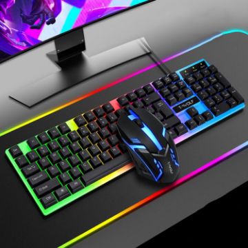 Picture of T-WOLF TF230 Colorful Light Effect Game Office Computer Wired Keyboard and Mouse Kit (Black)