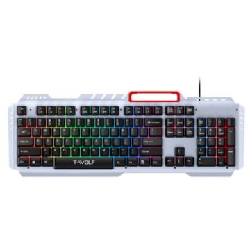 Picture of T-WOLF 130cm Line Length Cool Lighting Effect Metal Plate Gaming Wired Keyboard With Phone Holder (T16)