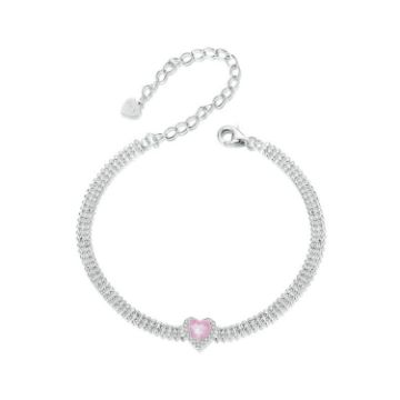 Picture of S925 Sterling Silver Plated White Gold Zirconia Ice Flower Love Bracelet (BSB167)