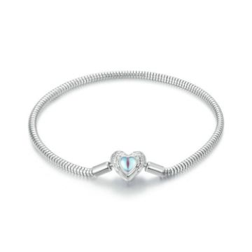 Picture of S925 Sterling Silver Plated White Gold Heart DIY Basic Bracelet, Length: 17cm