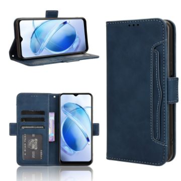 Blue Leather Phone Case for BLU G53 with Card Slots - Calf Texture - 1