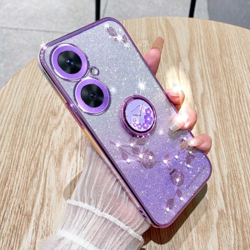 Tecno Camon 19 Neo Purple Glitter Flower Ring Phone Case - 1