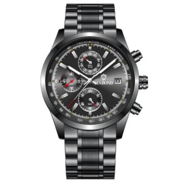 Picture of BINBOND B6022 30m Waterproof Luminous Multifunctional Quartz Watch, Color: Black Steel-Black