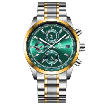 Picture of BINBOND B6022 30m Waterproof Luminous Multifunctional Quartz Watch, Color: Inter-Gold-Green