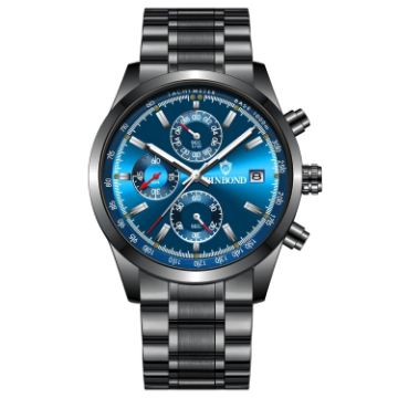 Picture of BINBOND B6022 30m Waterproof Luminous Multifunctional Quartz Watch, Color: Black Steel-Blue