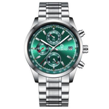 Picture of BINBOND B6022 30m Waterproof Luminous Multifunctional Quartz Watch, Color: White Steel-Green