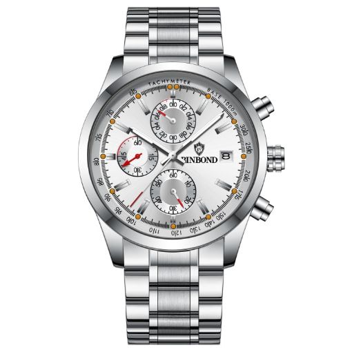 Picture of BINBOND B6022 30m Waterproof Luminous Multifunctional Quartz Watch, Color: White Steel-White