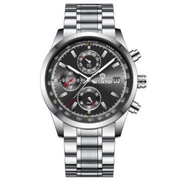 Picture of BINBOND B6022 30m Waterproof Luminous Multifunctional Quartz Watch, Color: White Steel-Black